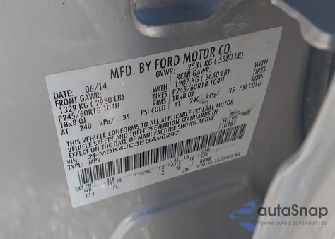 2014 Ford Edge Sel из США, поврежденный, VIN 2FMDK4JC3EBA96297